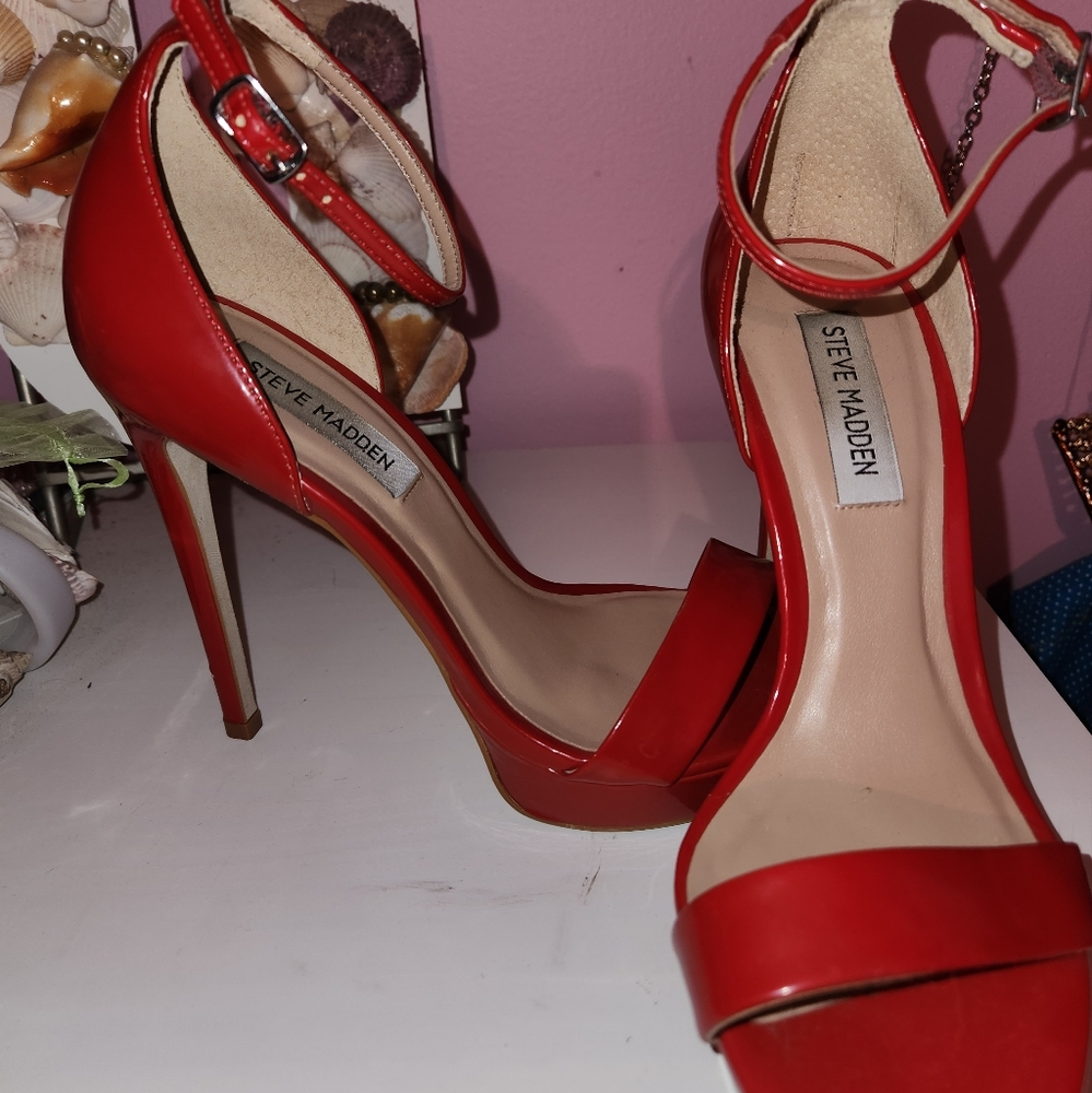 MOVING SALE MUST GONSteve Madden Red Vinyl Ankle Strap Heels